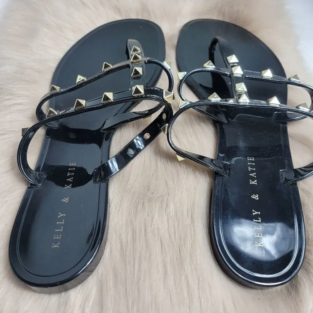Kelly and Katie Rockstud T-Strap Flat Slide Sandals